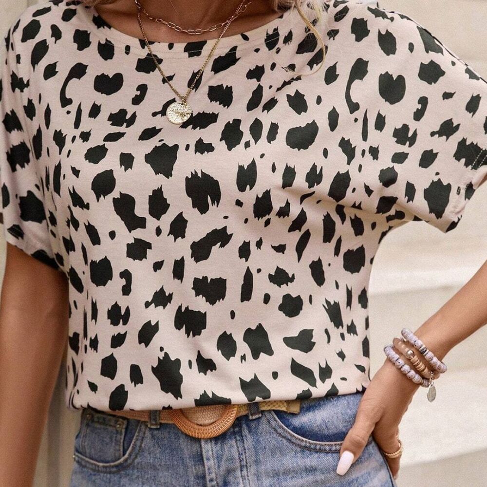 Womens Top S-2X Boutique Keyhole Back Twist Knot Tee Leopard Print Boho Blouse - Picture 15 of 16